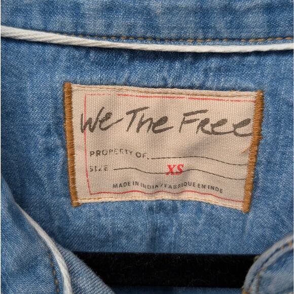 Free People We The Free Blue Denim Lace Embroidered Button-Down Shirt, size XS - Picture 4 of 8